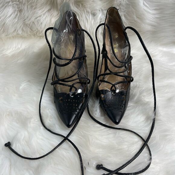 Black Rubidza by Lorraine lazer cut lace up stiletto  heels size 8.5 - Picture 2 of 10